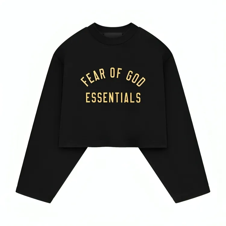 Essentials Crop Long Black Sweatshirt